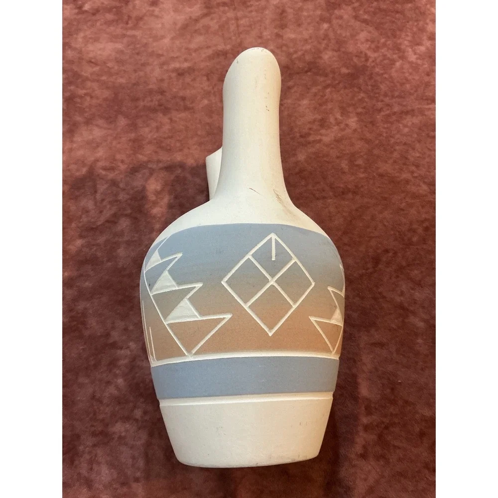 Vintage Native American Style Wedding Vase Etched Geometric Pottery 9.5in